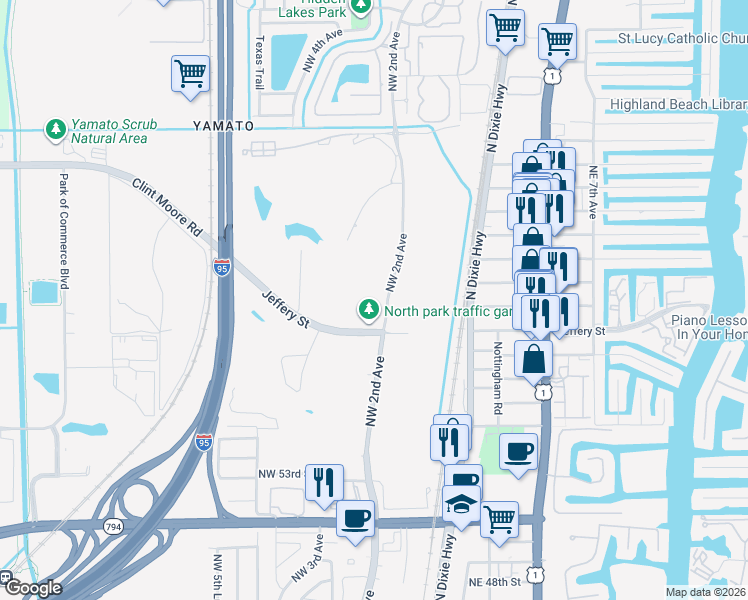 map of restaurants, bars, coffee shops, grocery stores, and more near 5961 Northwest 2nd Avenue in Boca Raton