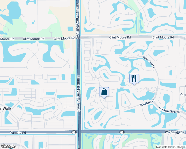 map of restaurants, bars, coffee shops, grocery stores, and more near 6110 Northwest 42nd Way in Boca Raton