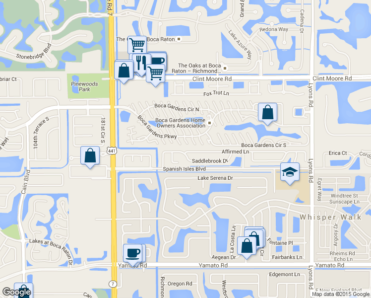map of restaurants, bars, coffee shops, grocery stores, and more near 9585 Affirmed Ln in Boca Raton