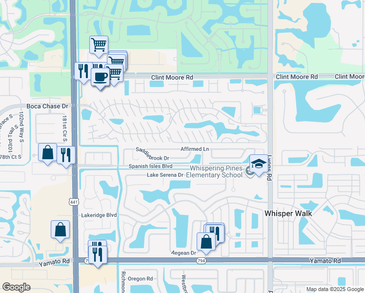 map of restaurants, bars, coffee shops, grocery stores, and more near 9393 Affirmed Lane in Boca Raton