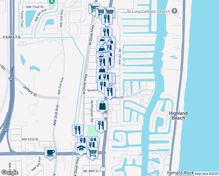 map of restaurants, bars, coffee shops, grocery stores, and more near 6024 North Federal Highway in Boca Raton