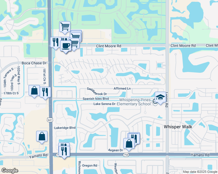 map of restaurants, bars, coffee shops, grocery stores, and more near 9441 Affirmed Lane in Boca Raton
