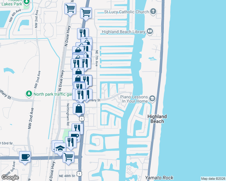 map of restaurants, bars, coffee shops, grocery stores, and more near 777 Jeffery Street in Boca Raton
