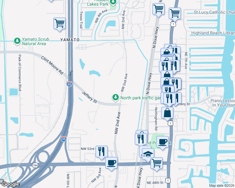 map of restaurants, bars, coffee shops, grocery stores, and more near 5961 Northwest 2nd Avenue in Boca Raton