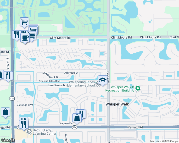 map of restaurants, bars, coffee shops, grocery stores, and more near 9129 Affirmed Lane in Boca Raton