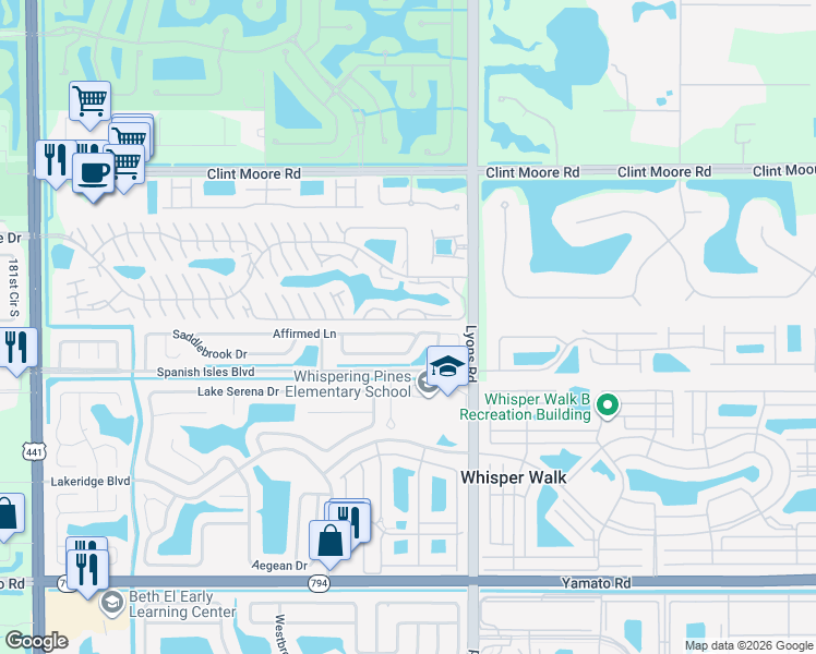map of restaurants, bars, coffee shops, grocery stores, and more near 9081 Affirmed Lane in Boca Raton