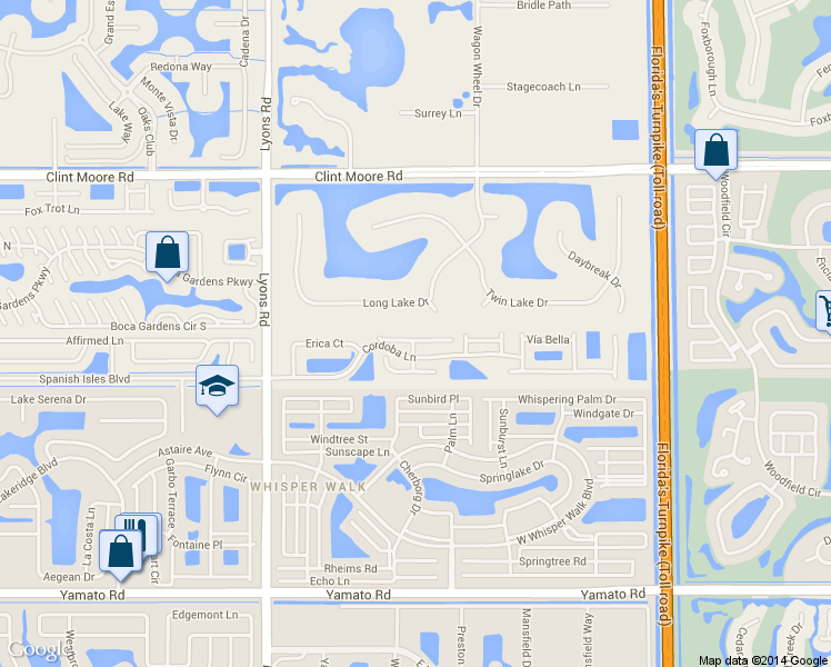 map of restaurants, bars, coffee shops, grocery stores, and more near 8663 Vía Giula in Boca Raton