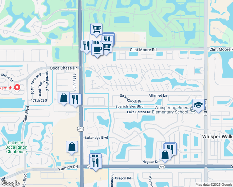 map of restaurants, bars, coffee shops, grocery stores, and more near 9655 Saddlebrook Drive in Boca Raton