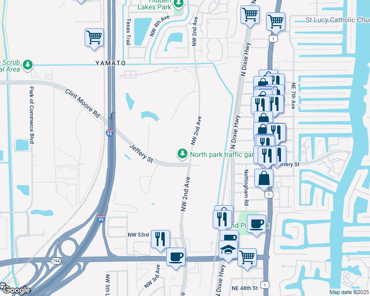 map of restaurants, bars, coffee shops, grocery stores, and more near 5961 Northwest 2nd Avenue in Boca Raton