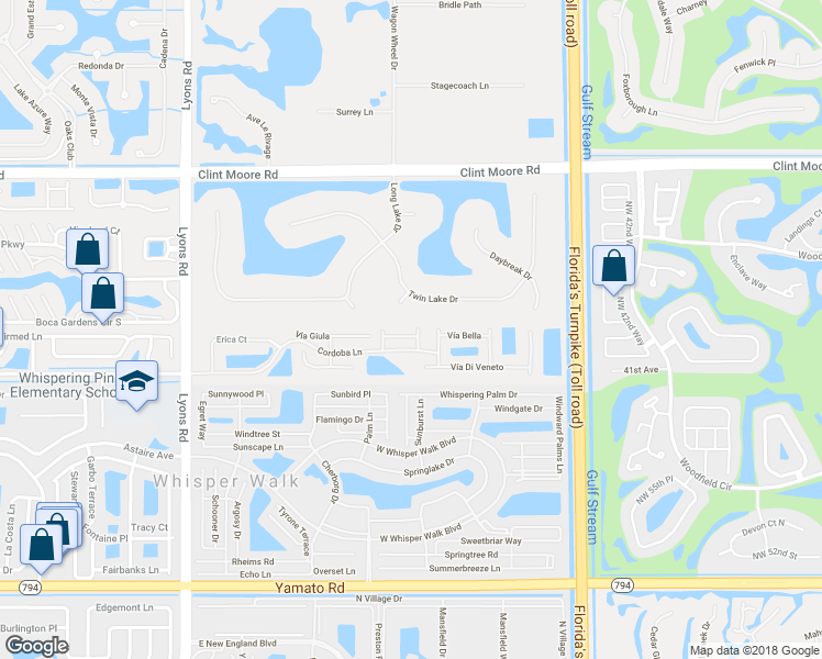 map of restaurants, bars, coffee shops, grocery stores, and more near 8521 Vía Romana in Boca Raton