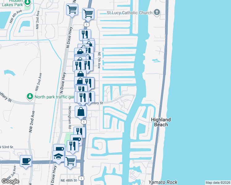 map of restaurants, bars, coffee shops, grocery stores, and more near 777 Jeffery Street in Boca Raton