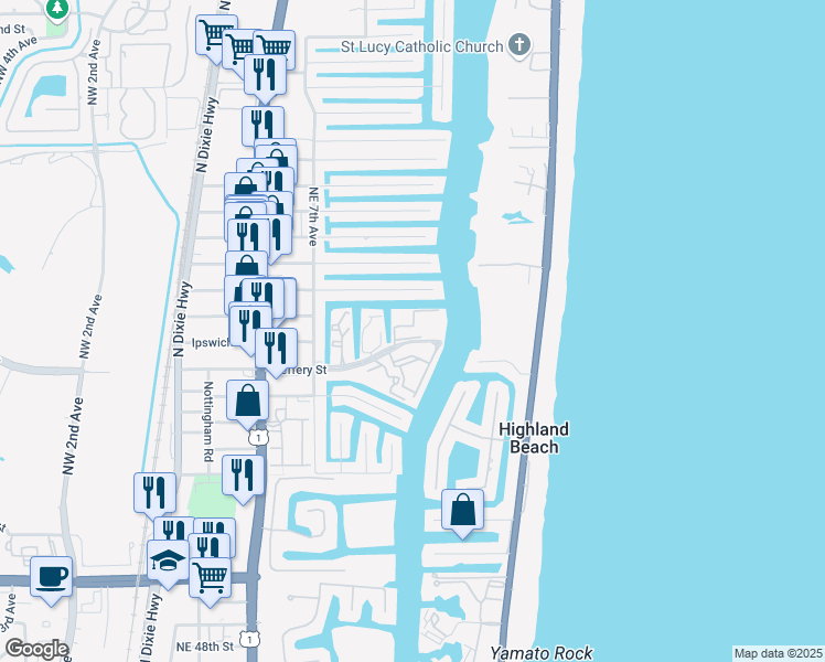 map of restaurants, bars, coffee shops, grocery stores, and more near 859 Jeffery Street in Boca Raton