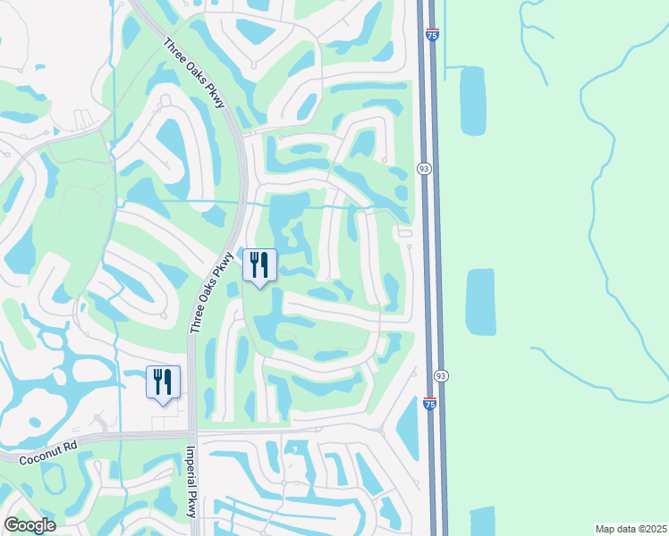 map of restaurants, bars, coffee shops, grocery stores, and more near 23501 Caraway Lakes Drive in Bonita Springs