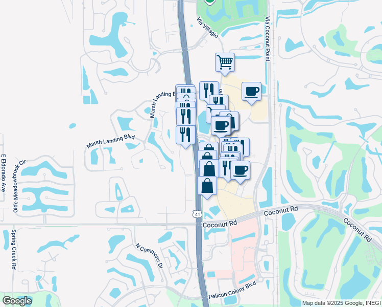 map of restaurants, bars, coffee shops, grocery stores, and more near 22951 Lyden Drive in Estero