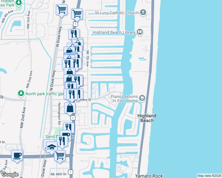 map of restaurants, bars, coffee shops, grocery stores, and more near 777 Jeffery Street in Boca Raton