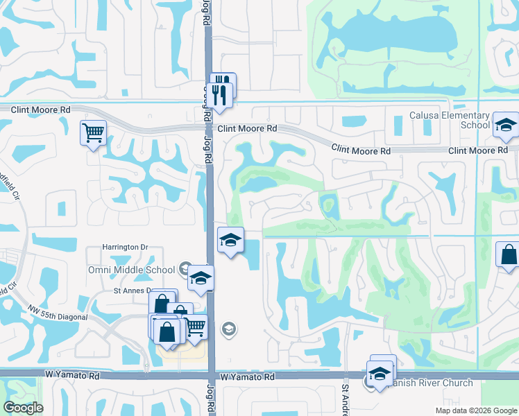 map of restaurants, bars, coffee shops, grocery stores, and more near 2684 Northwest 63rd Street in Boca Raton