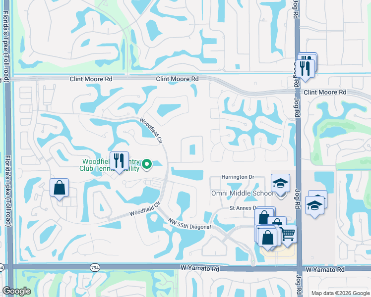 map of restaurants, bars, coffee shops, grocery stores, and more near 3515 Northwest Clubside Circle in Boca Raton