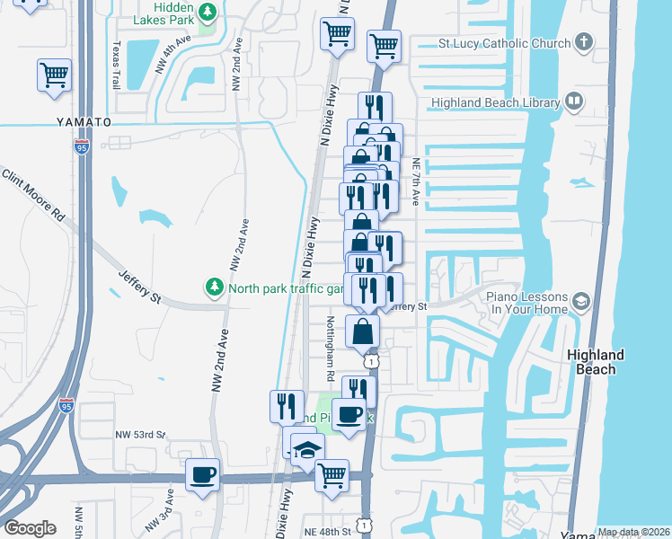 map of restaurants, bars, coffee shops, grocery stores, and more near 355 Ipswich Street in Boca Raton