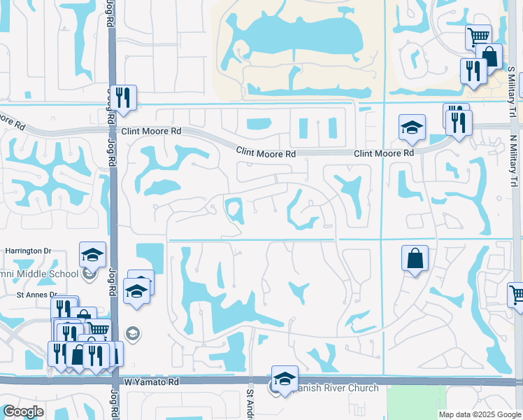 map of restaurants, bars, coffee shops, grocery stores, and more near 6179 Northwest 24th Terrace in Boca Raton