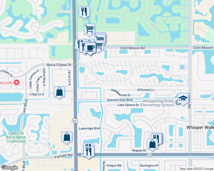 map of restaurants, bars, coffee shops, grocery stores, and more near 9655 Saddlebrook Drive in Boca Raton