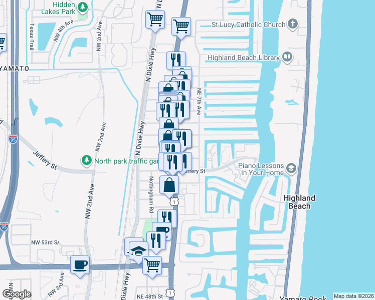 map of restaurants, bars, coffee shops, grocery stores, and more near 681 Ipswich Street in Boca Raton