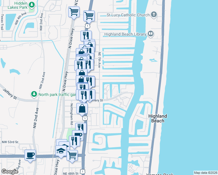 map of restaurants, bars, coffee shops, grocery stores, and more near 775 Jeffery Street in Boca Raton