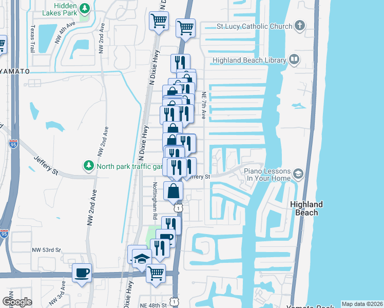 map of restaurants, bars, coffee shops, grocery stores, and more near 681 Ipswich Street in Boca Raton