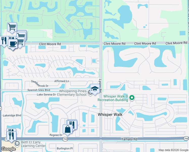 map of restaurants, bars, coffee shops, grocery stores, and more near 8975 Saddlecreek Drive in Boca Raton