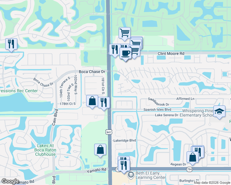 map of restaurants, bars, coffee shops, grocery stores, and more near 9987 Boca Gardens Trail in Boca Raton