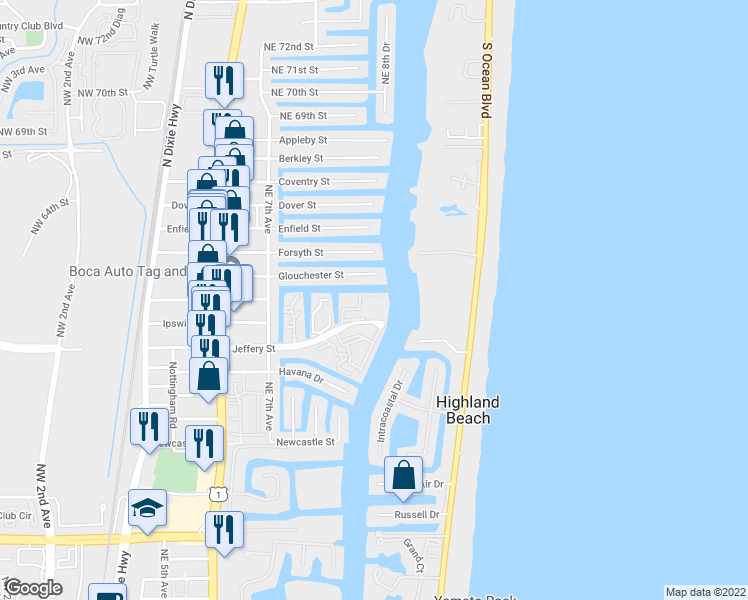 map of restaurants, bars, coffee shops, grocery stores, and more near 859 Jeffery Street in Boca Raton
