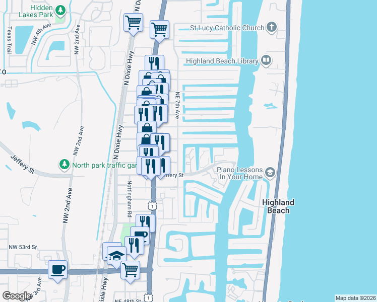 map of restaurants, bars, coffee shops, grocery stores, and more near 736 Glouchester Street in Boca Raton