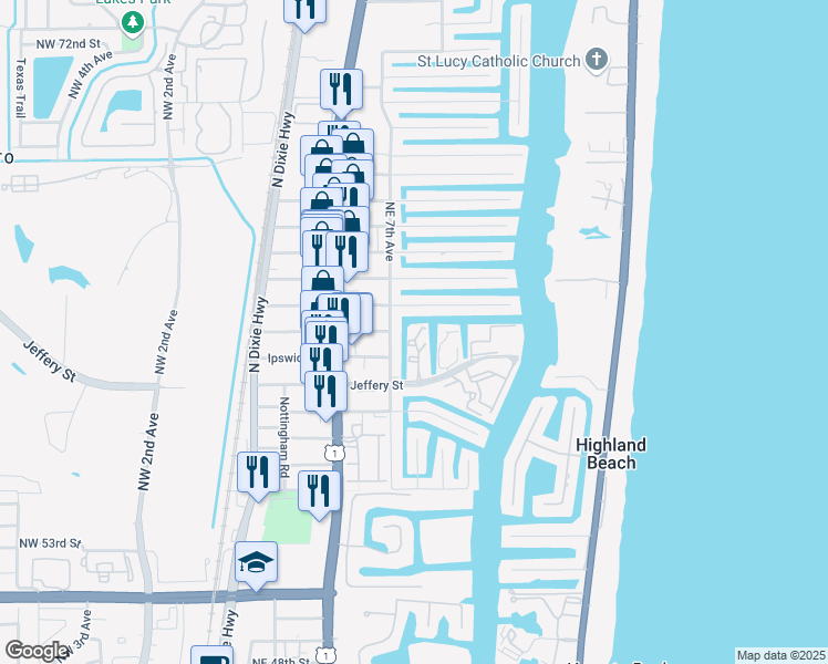 map of restaurants, bars, coffee shops, grocery stores, and more near 775 Jeffery Street in Boca Raton