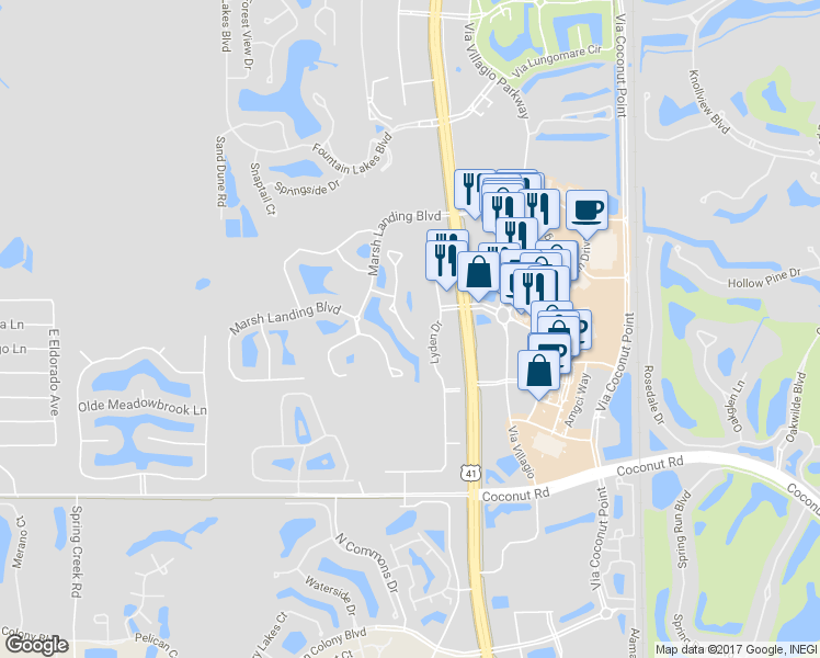 map of restaurants, bars, coffee shops, grocery stores, and more near 23074 Lone Oak Drive in Estero