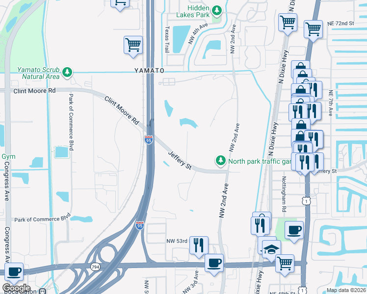 map of restaurants, bars, coffee shops, grocery stores, and more near 6031 Northwest 4th Avenue in Boca Raton