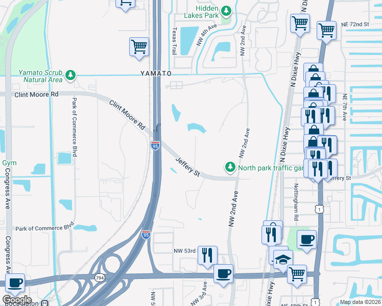 map of restaurants, bars, coffee shops, grocery stores, and more near 6168 Northwest 4th Avenue in Boca Raton
