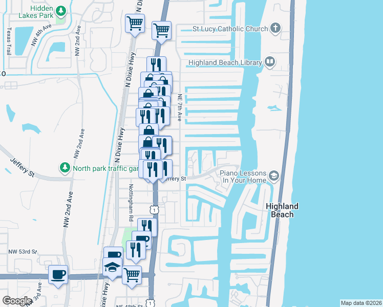 map of restaurants, bars, coffee shops, grocery stores, and more near 736 Glouchester Street in Boca Raton