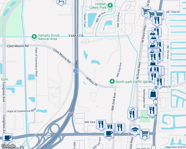 map of restaurants, bars, coffee shops, grocery stores, and more near 6168 Northwest 4th Avenue in Boca Raton