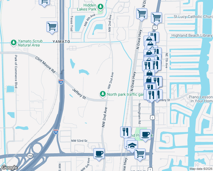 map of restaurants, bars, coffee shops, grocery stores, and more near 6161 Northwest 2nd Avenue in Boca Raton