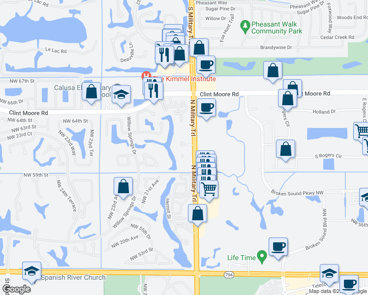 map of restaurants, bars, coffee shops, grocery stores, and more near 6503 North Military Trail in Boca Raton