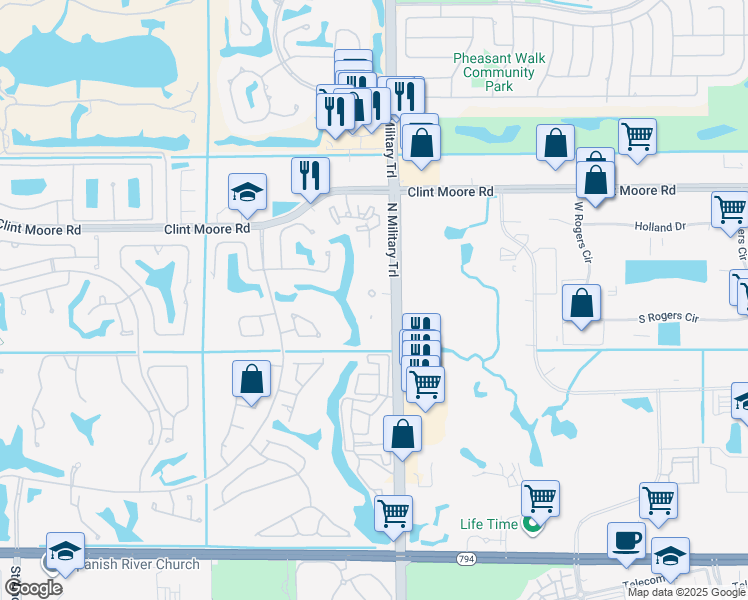 map of restaurants, bars, coffee shops, grocery stores, and more near 6503 North Military Trail in Boca Raton