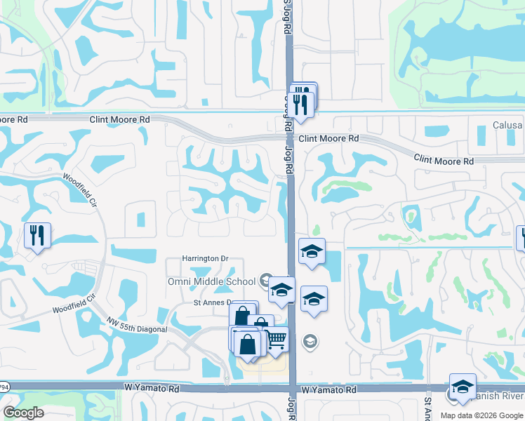 map of restaurants, bars, coffee shops, grocery stores, and more near 3024 Northwest 63rd Street in Boca Raton