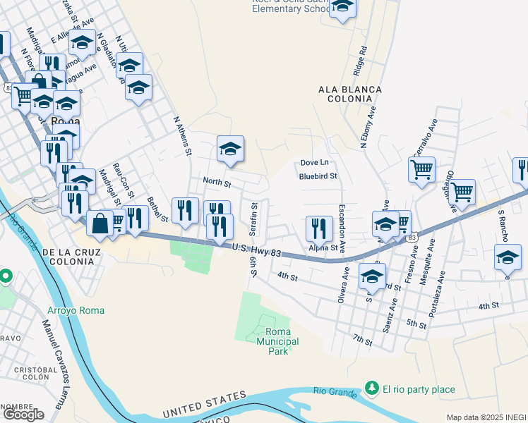 map of restaurants, bars, coffee shops, grocery stores, and more near 9B Penn Street in Roma