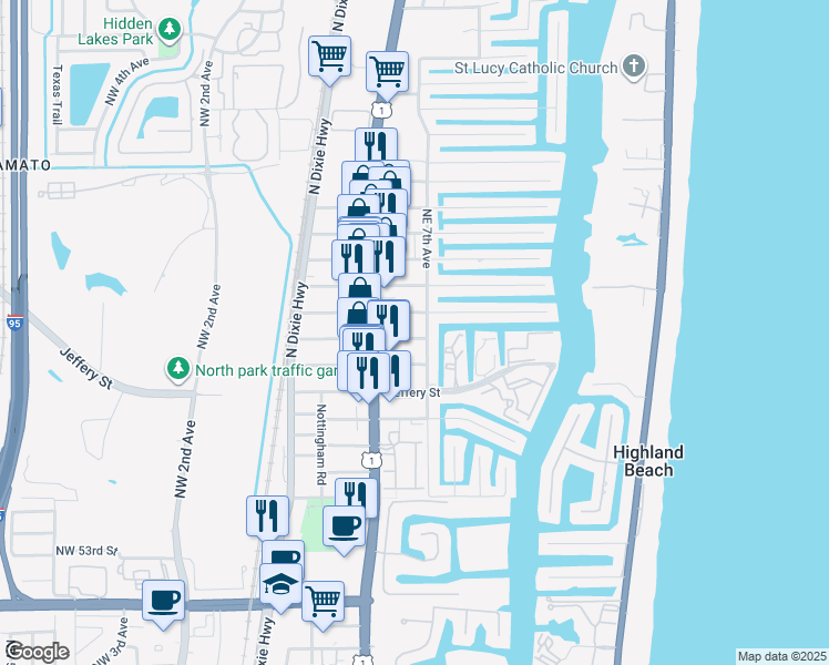 map of restaurants, bars, coffee shops, grocery stores, and more near 685 Hastings Street in Boca Raton