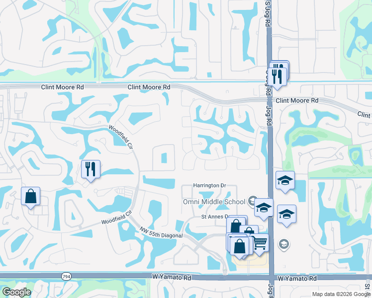 map of restaurants, bars, coffee shops, grocery stores, and more near 6175 Northwest 32nd Avenue in Boca Raton