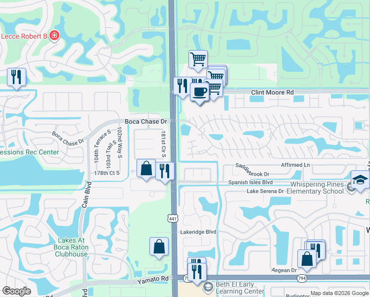 map of restaurants, bars, coffee shops, grocery stores, and more near 9963 Boca Gardens Trail in Boca Raton