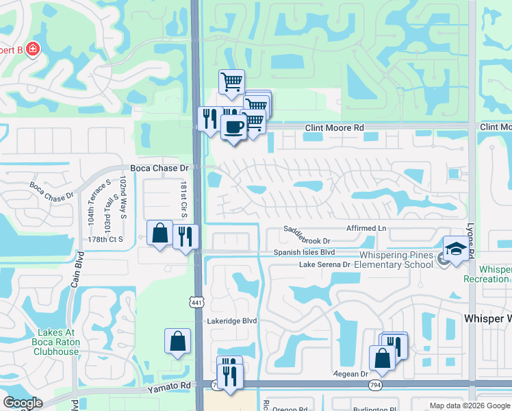 map of restaurants, bars, coffee shops, grocery stores, and more near 9856 Boca Gardens Parkway in Boca Raton