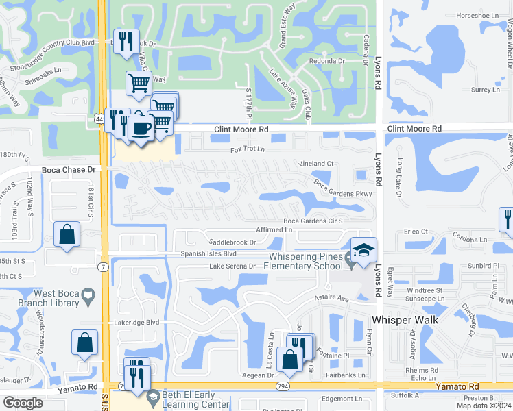 map of restaurants, bars, coffee shops, grocery stores, and more near 9469 Boca Gardens Circle South in Boca Raton