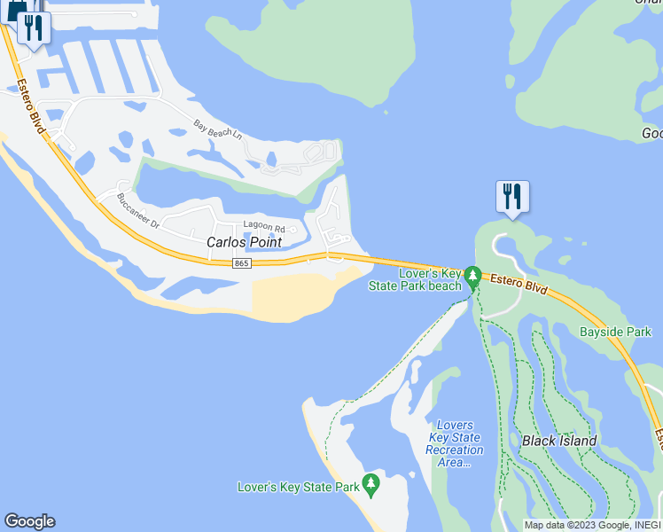 map of restaurants, bars, coffee shops, grocery stores, and more near 8400 Estero Boulevard in Fort Myers Beach