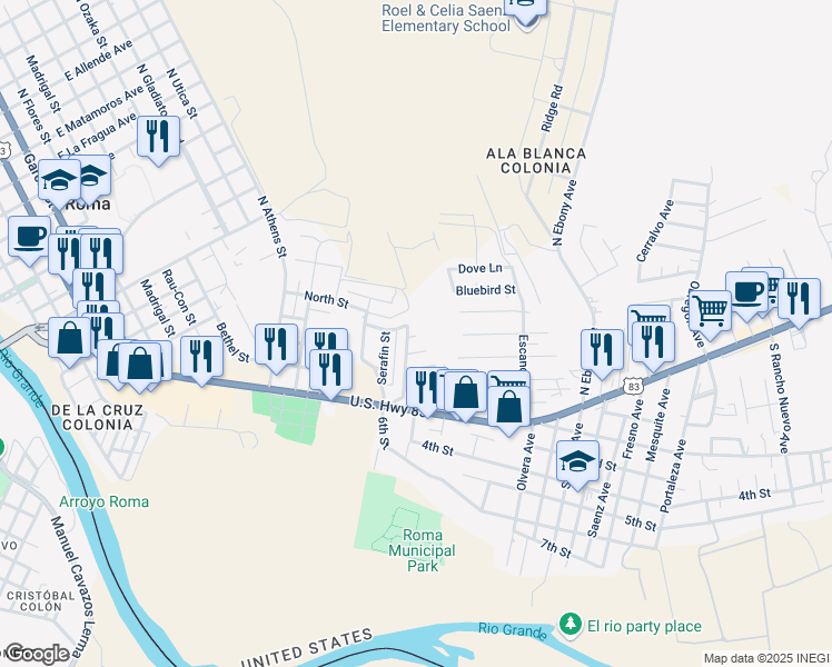 map of restaurants, bars, coffee shops, grocery stores, and more near 9B Penn Street in Roma