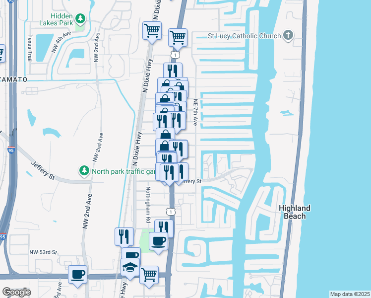 map of restaurants, bars, coffee shops, grocery stores, and more near 680 Glouchester Street in Boca Raton